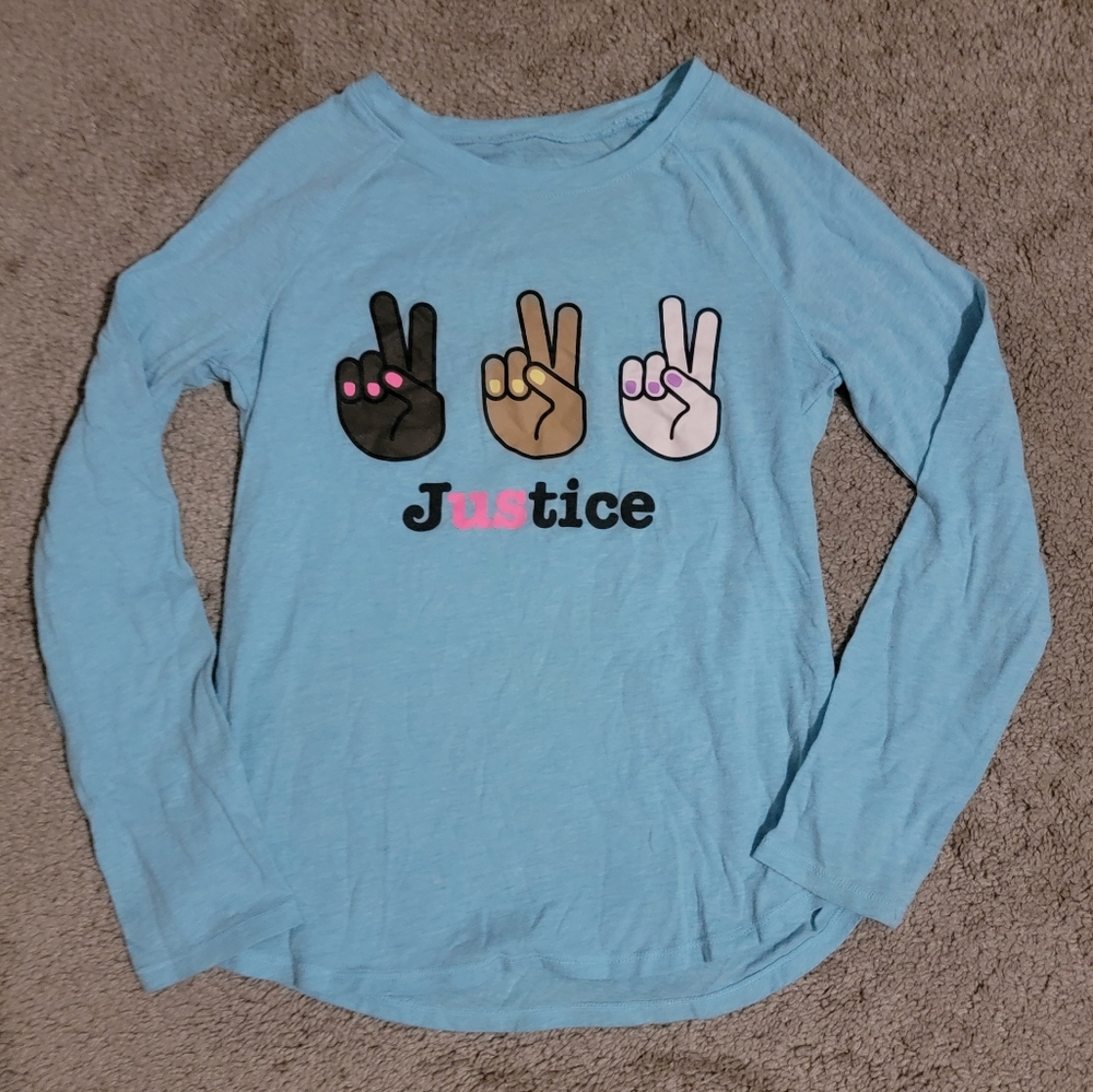 Justice Girls Light Blue T-Shirt  "Justice" Size: 10